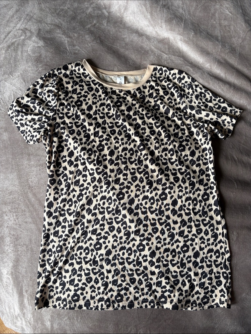 Beige and Black Leopard Print Short Sleeve Tee